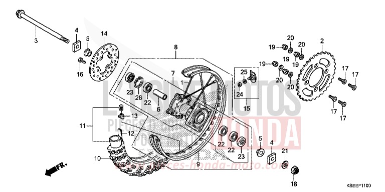 HINTERRAD von CRF150R "Big Wheels" EXTREME RED (R292) von 2014